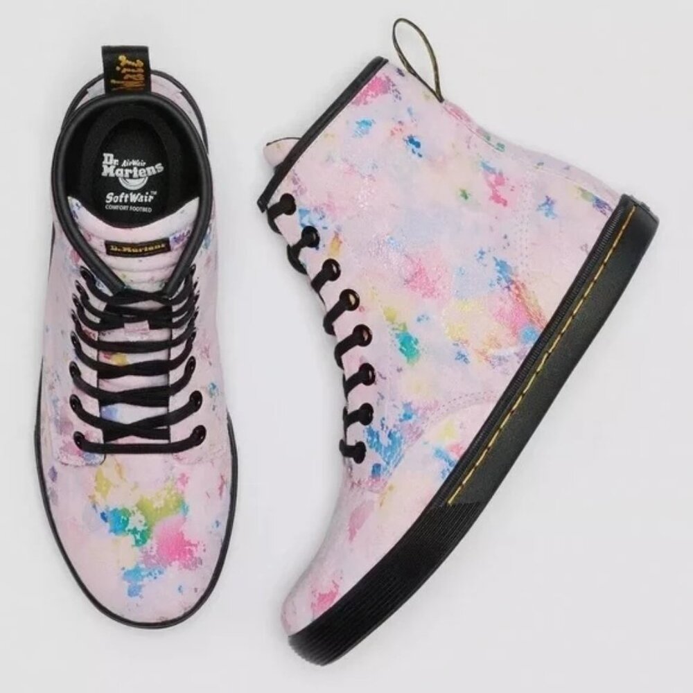 DR MARTENS Sheridan Confetti Rainbow Burst Suede Boots Sz 7 ~ NWT!